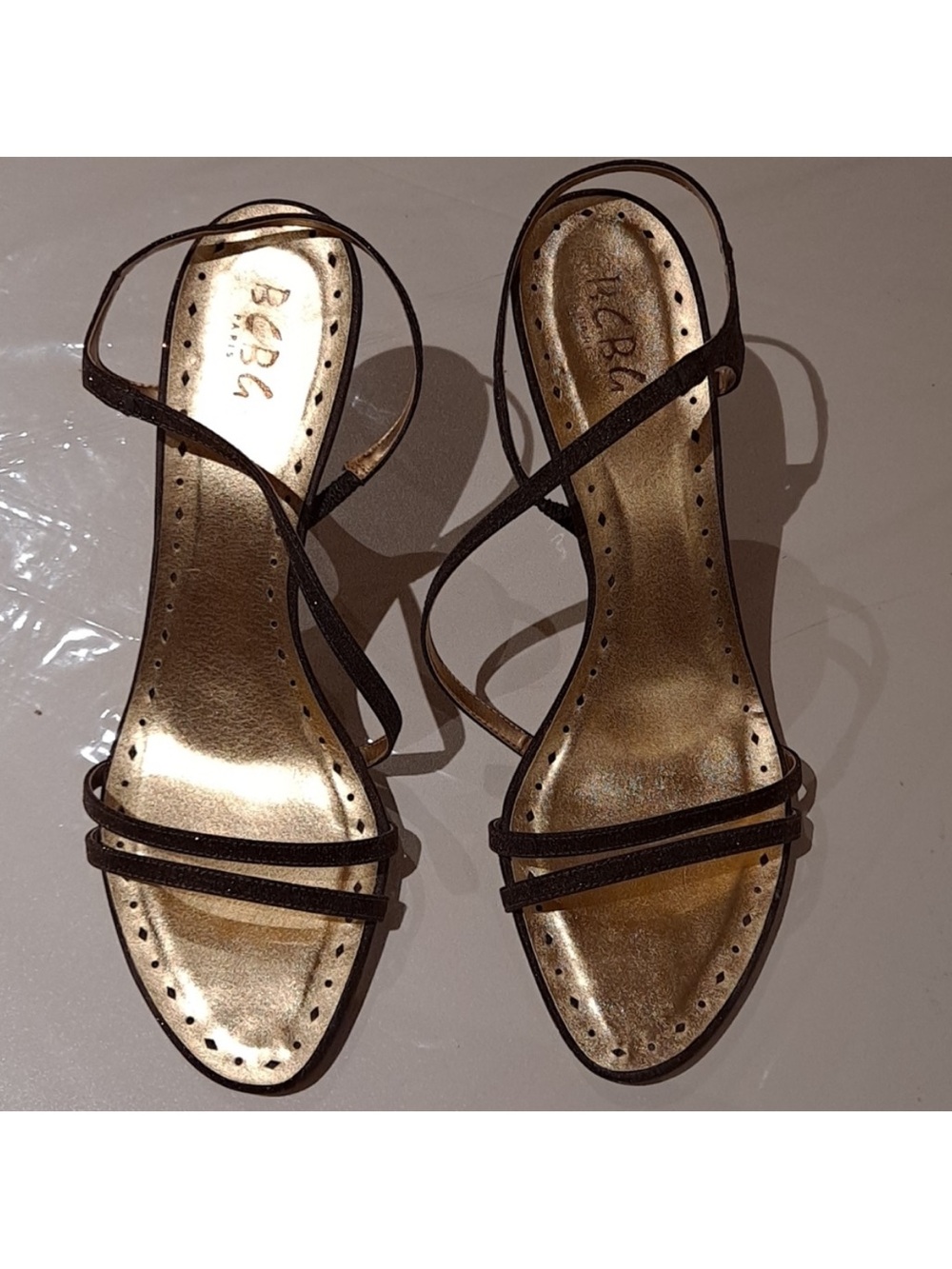 Vintage BCBG glitter gold and brown Slingback Sandals